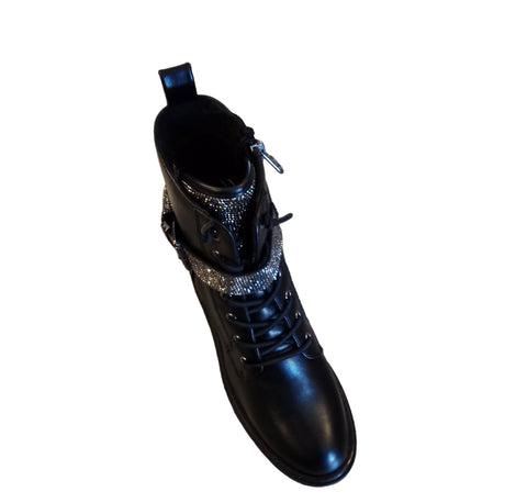 Marco Tozzi Black High Rise Ankle Boot with Diamante Trim 
