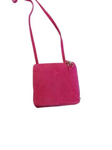 Genuine Suede Leather Cross Body Bag in Fuchsia 