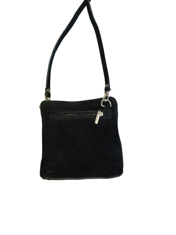 Genuine Suede Leather Cross Body Bag in Black 