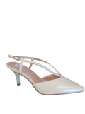 Tamaris Pearlised Ivory Leather Court Shoe