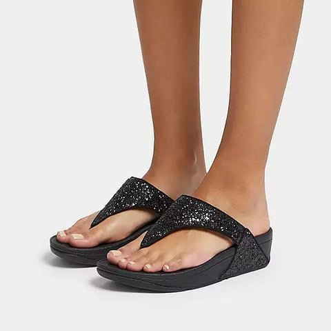 FitFlop Lulu Glitter Thong Sandals in Black