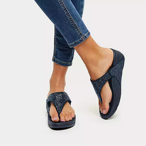 FitFlop  Lulu Thong Sandal In Navy Glitter