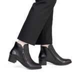 Remonte Black Leather Block Heeled Shoe Boot