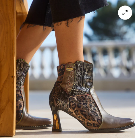 Laura Vita Oanelo Ankle Boot in Grey/Animal Print 