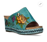 Laura Vita Facyo Leather Wedge Mule in Turquoise