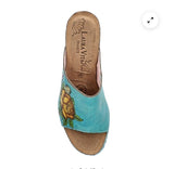 Laura Vita Facyo Leather Wedge Mule in Turquoise