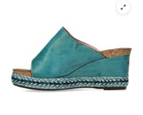Laura Vita Facyo Leather Wedge Mule in Turquoise