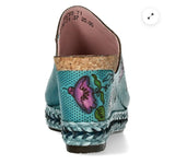 Laura Vita Facyo Leather Wedge Mule in Turquoise