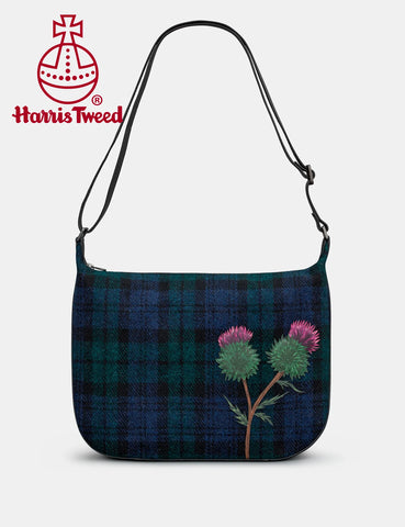 Yoshi Highland Thistle Leather/ Harris Tweed Hobo Bag
