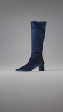 Caprice Navy Block Heel Stretch Leg Boots 