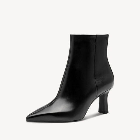 Tamaris Black Leather Heeled Ankle Boot