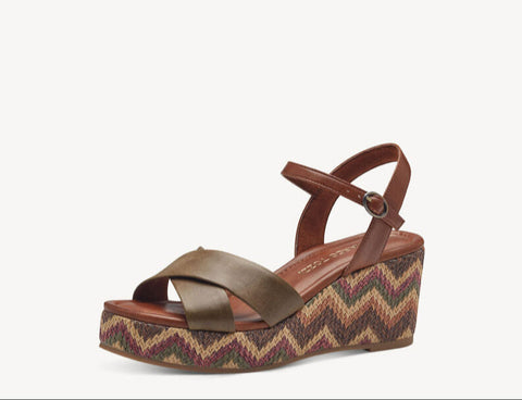 Marco Tozzi Olive Combination Wedge Sandal
