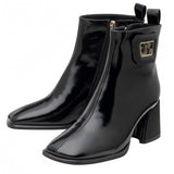 Lotus Quincy Black Patent Block Heel Ankle Boot
