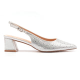 Lunar Milan Silver Diamante Block Heel Shoe
