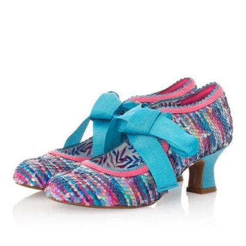 Ruby Shoo "Peyton" Aqua Sequins Low Heeled Shoe