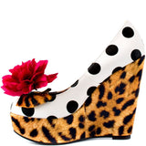 Iron Fist - Polka Dot "Lolita Love" Heel with Leopard Print Wedge and Detachable Flower Pin