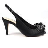 Lunar Ankara Black Peep Toe Sling Back