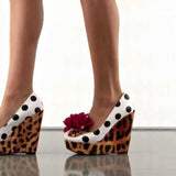 Iron Fist - Polka Dot "Lolita Love" Heel with Leopard Print Wedge and Detachable Flower Pin
