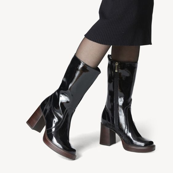 Tamaris Black Patent Heeled Boot – Beryl's Shoes
