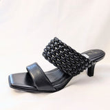 Marco Tozzi - Low Heeled Mule with Woven Strap Detailing and Kitten Heel in Black