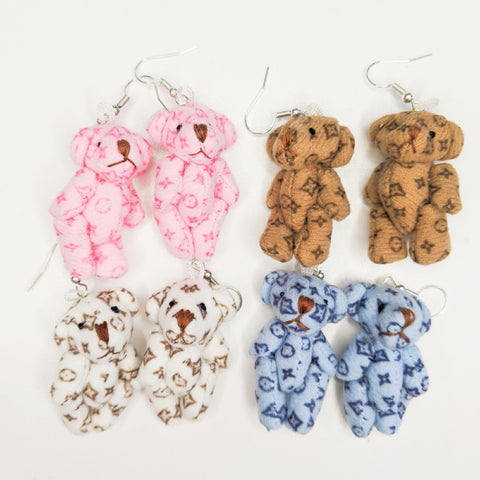 Monogram Bear Earrings in Brown